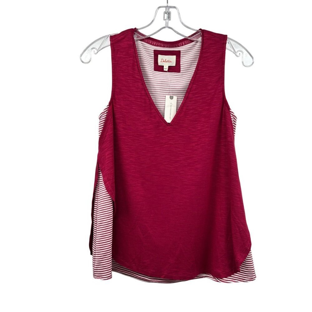 Deletta Anthropologie Womens Tank Top V-Neck Wine/White Size XS New